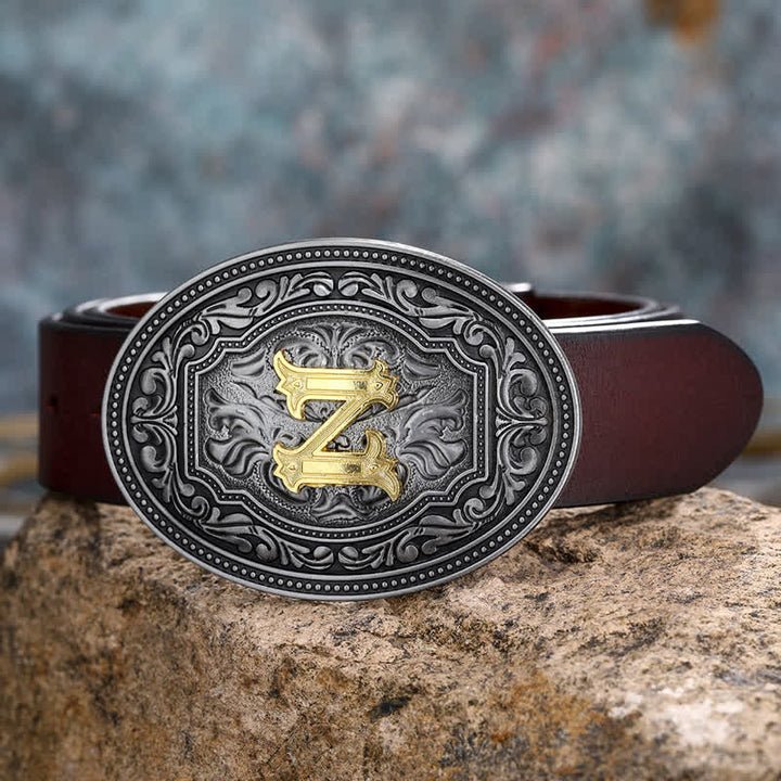 DIY Unisex Hip Hop Initial Letter Embossment Buckle Leather Belt