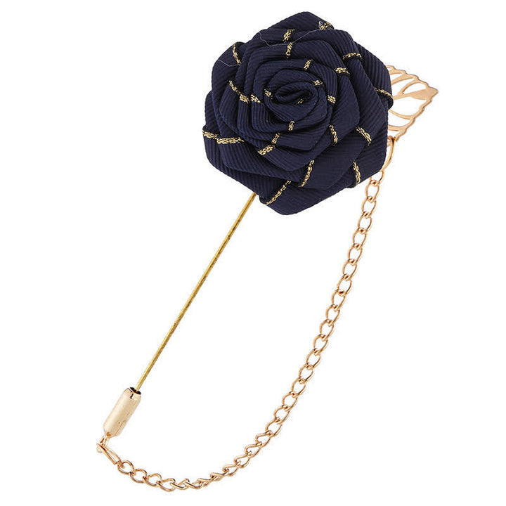 Men's Floral Camellia Chain Brooch - Navy - image 9