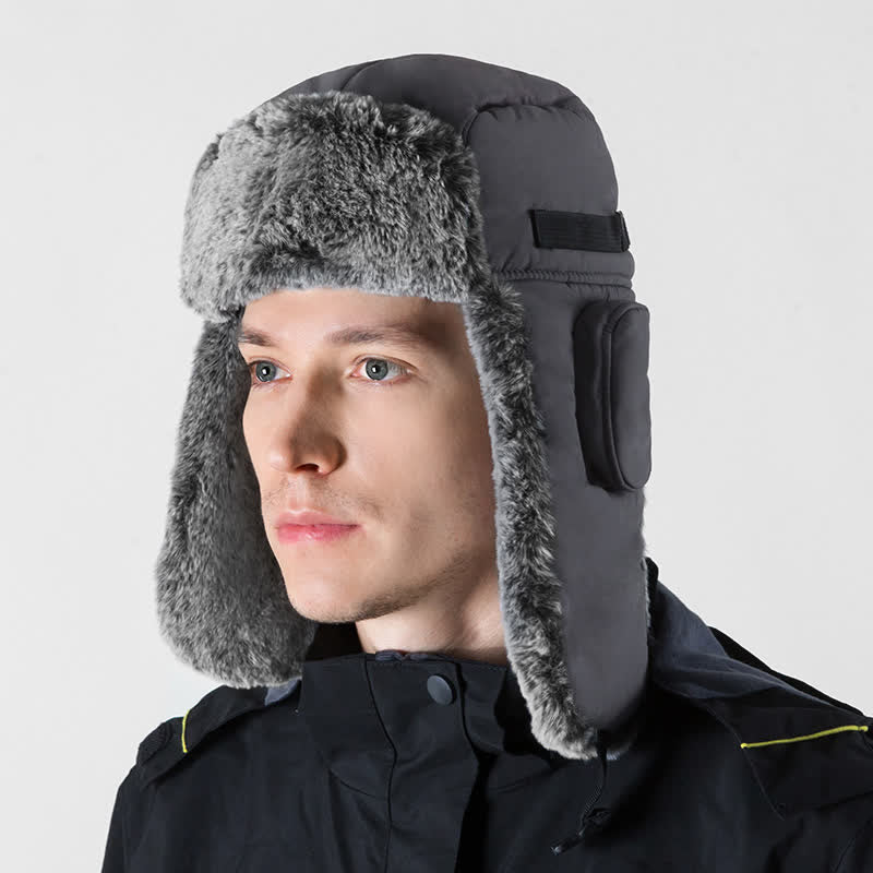 Unisex Outdooor Aviator Cap Faux Fur Trapper Hat Set - Gray - Adjustable (22 7/8"-23 5/8") - image 0