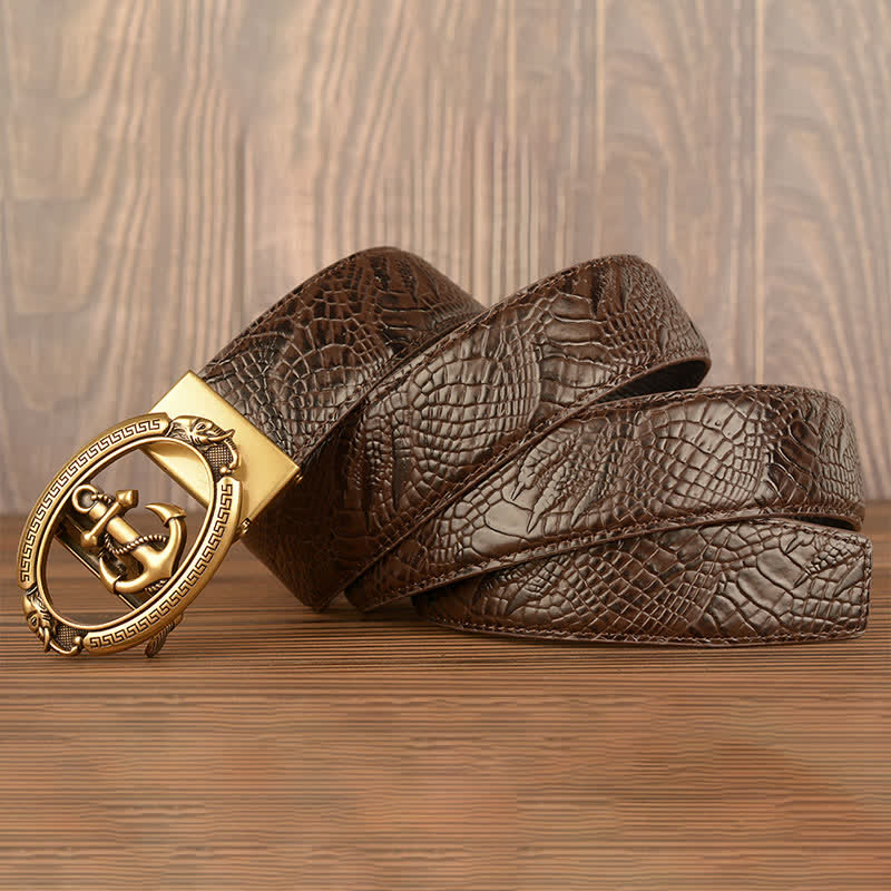 Men's Nautical Anchor Crocodile Embossed Leather Belt - image 18