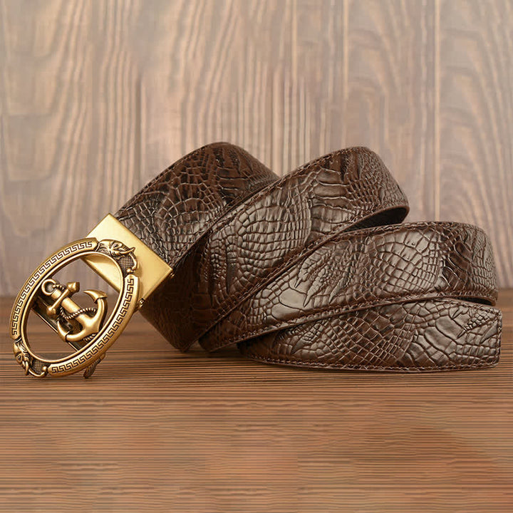 Men's Nautical Anchor Crocodile Embossed Leather Belt - image 18
