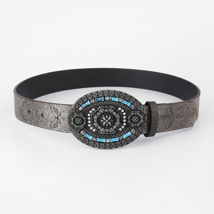 Men's Bohemian Turquoise Decor Floral Leather Belt - image 2