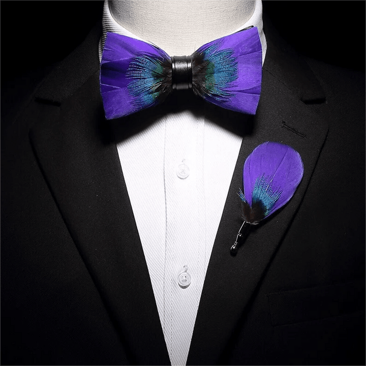 Kid's Royalty Purple & Teal Feather Bow Tie with Lapel Pin - image 3