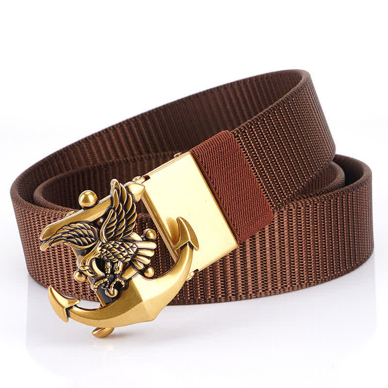 Men's Eagle Anchor Nylon Belt - Brown / Gold - 48" - image 13