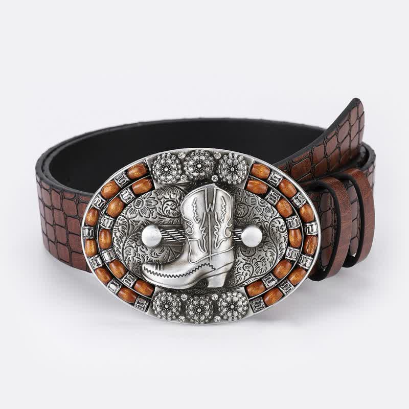 Men's Cowboy Boot Wooden Beads Leather Belt - Boot - 38 - image 0