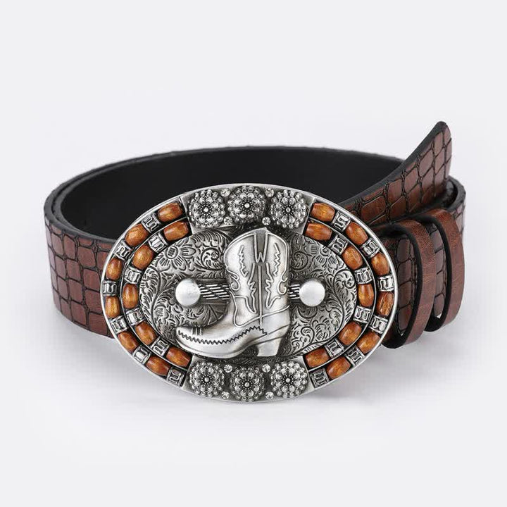 Men's Cowboy Boot Wooden Beads Leather Belt - Boot - 38 - image 0