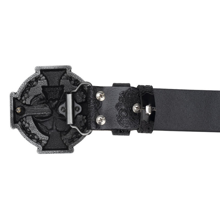 Men's Cross Skull Embossed Pattern Leather Belt - image 5