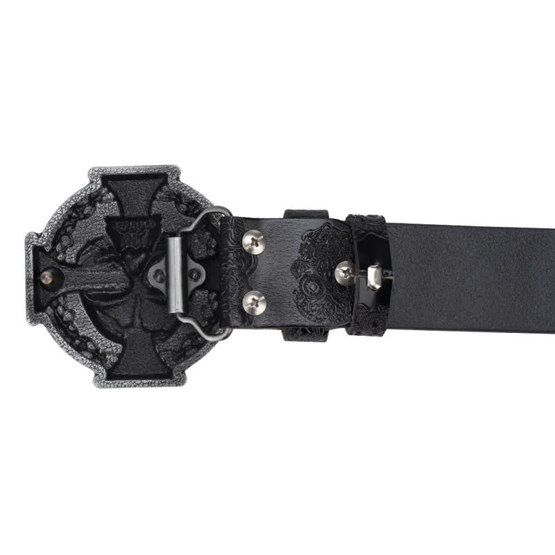 Men's Cross Skull Embossed Pattern Leather Belt - image 5