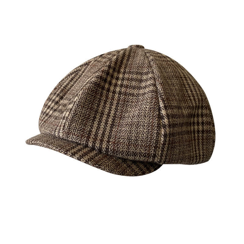 Ivy Gentlemen Plaid Octagonal Beret Cap - Coffee - XL (24"-24 1/2") - image 0