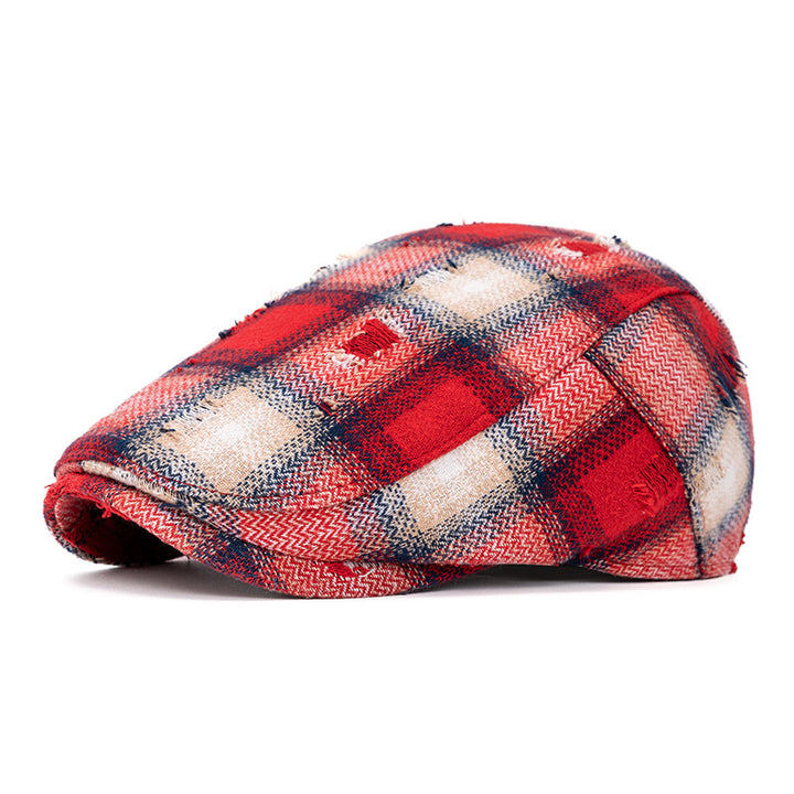 Autumn & Winter Broken Edge Vintage Plaid Beret Hat - Red - Adjustable (22"-24") - image 11