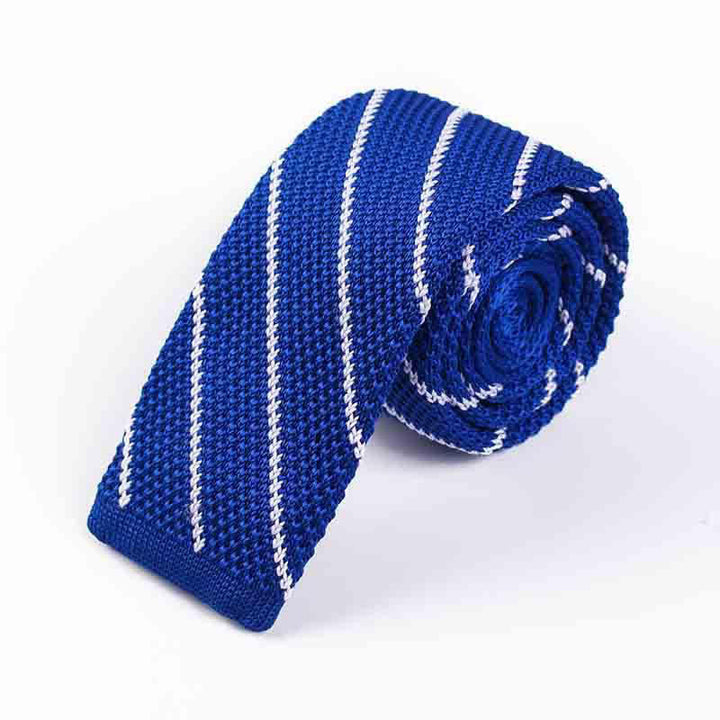 Men's Diagonal Striped Knitted Necktie - Royal - image 3