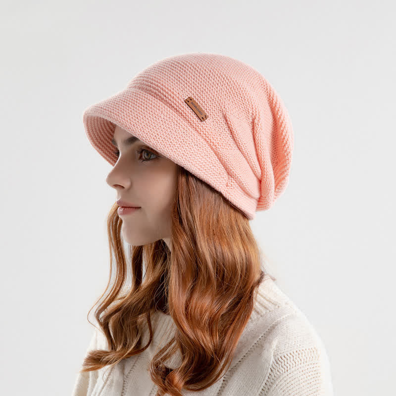 Women's Letter Patched Wide Brim Pile Knitted Hat - image 7