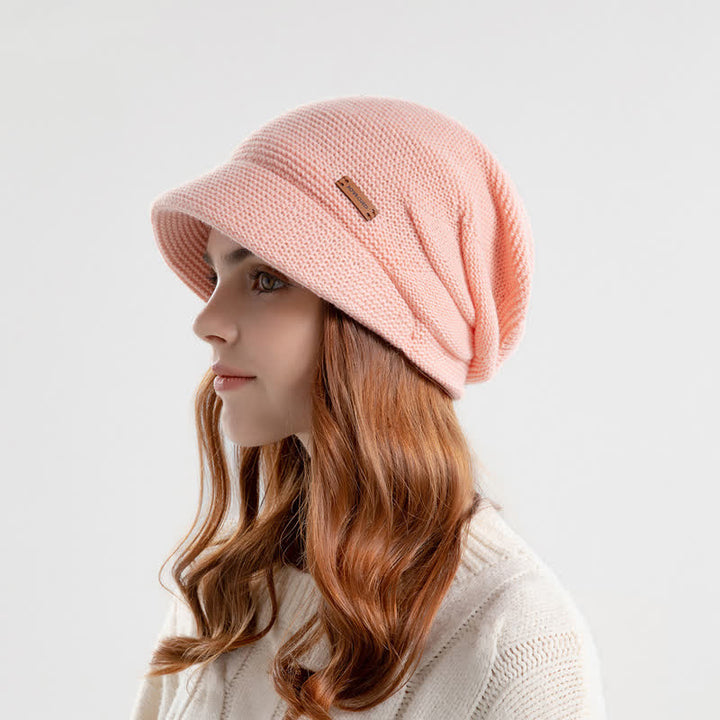 Women's Letter Patched Wide Brim Pile Knitted Hat - image 7