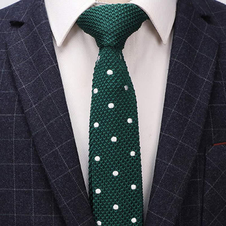 Men's White Polka Dot Knitted Necktie - image 1