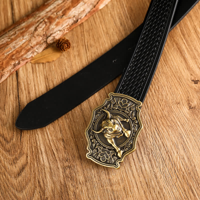 Men's Yak Matador Style Bull Buckle Leather Belt - image 3