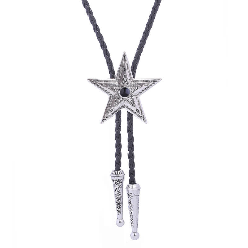 Vintage Natural Stone Star Pendant Necklace Bolo Tie - Black - Antique Silver - image 16