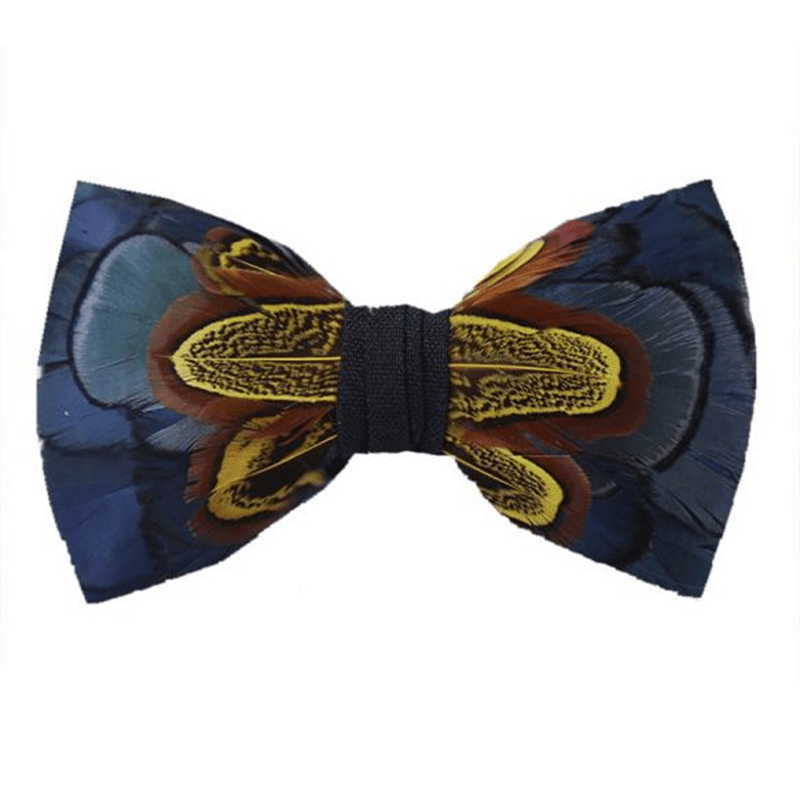 Navy & Yellow Wildness Feather Bow Tie with Lapel Pin - Navy & Yellow - image 0