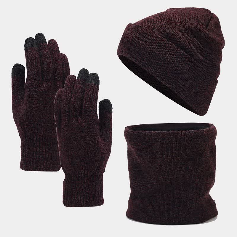3Pcs Unisex Slouchy Warm Beanie Hat Scarf Gloves Set - Burgundy - Adjustable (22"-22 7/8") - image 12