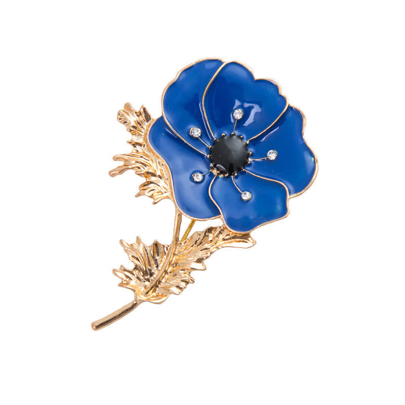 Women's Vintage Oil Painting Poppy Brooch - Blue - image 7
