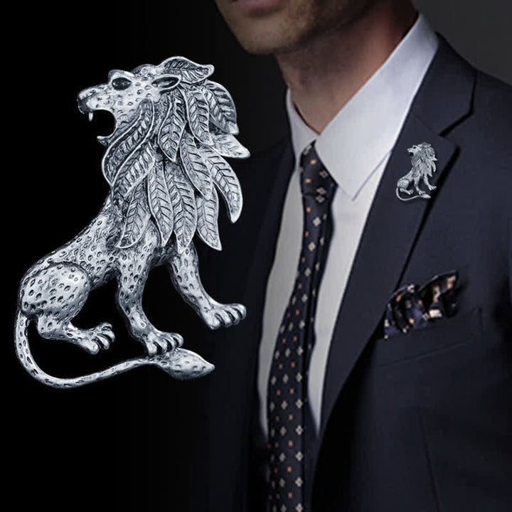 Men's Antique Retro Lion Brooch - image 0