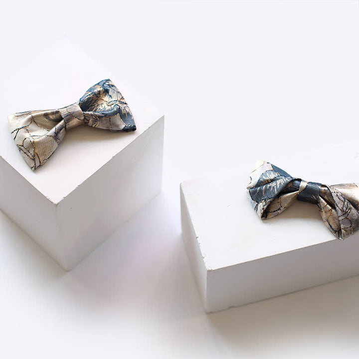 Men's Glittering Gold & Blue Floral Bow Tie - image 3