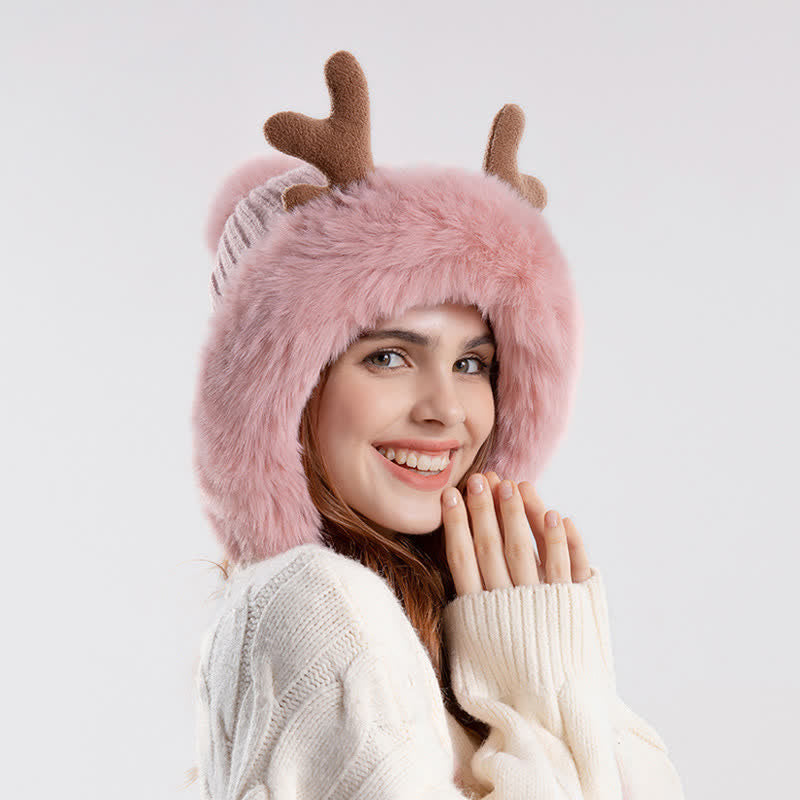 Women's Cute Deer Horn Pompom Knitted Hat - image 3