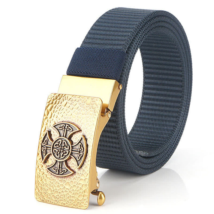 Men's Retro Style Leisure Nylon Belt - Blue / Gold - 48" - image 11