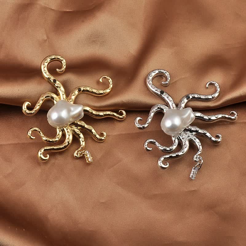 Unisex Tropic Octopus Large Pearl Brooch - image 2