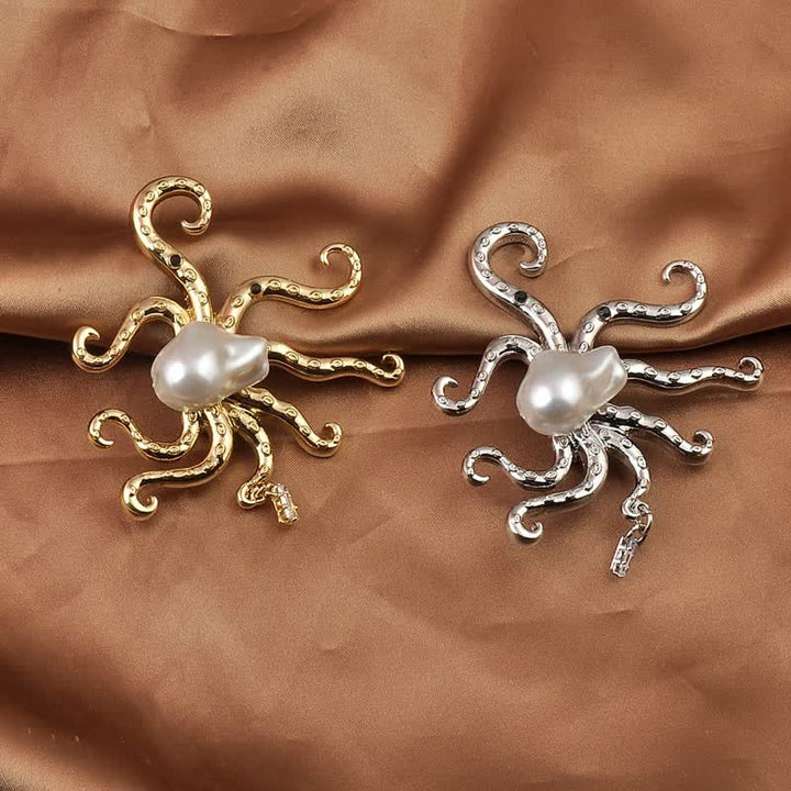 Unisex Tropic Octopus Large Pearl Brooch - image 2
