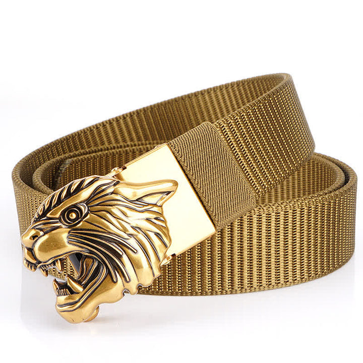 Men's Roaring Tiger Head Nylon Belt - Khaki / Gold - 48" - image 0