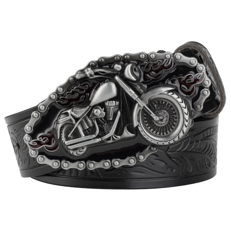 Men's Punk Rock Motorcycle Biker Leather Belt - Black / Silver - 46 - image 7