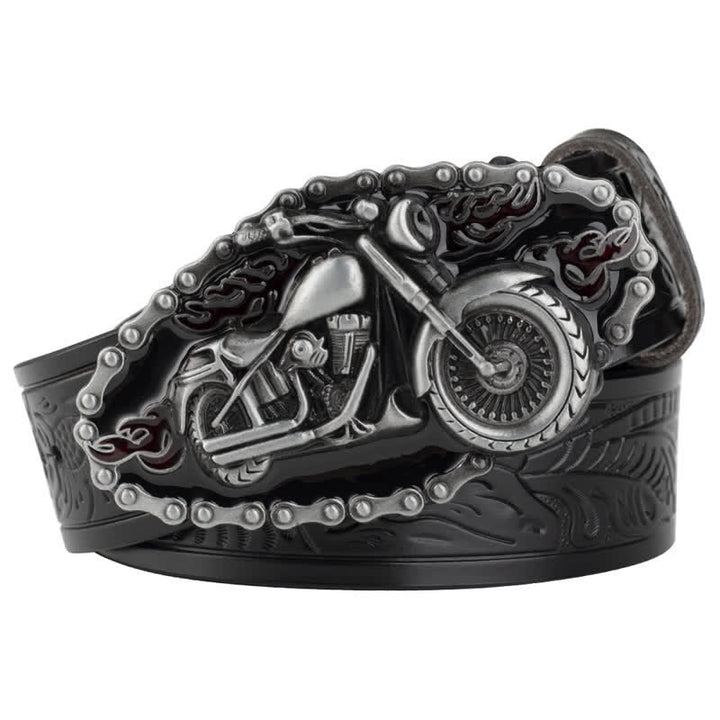 Men's Punk Rock Motorcycle Biker Leather Belt - Black / Silver - 46 - image 7