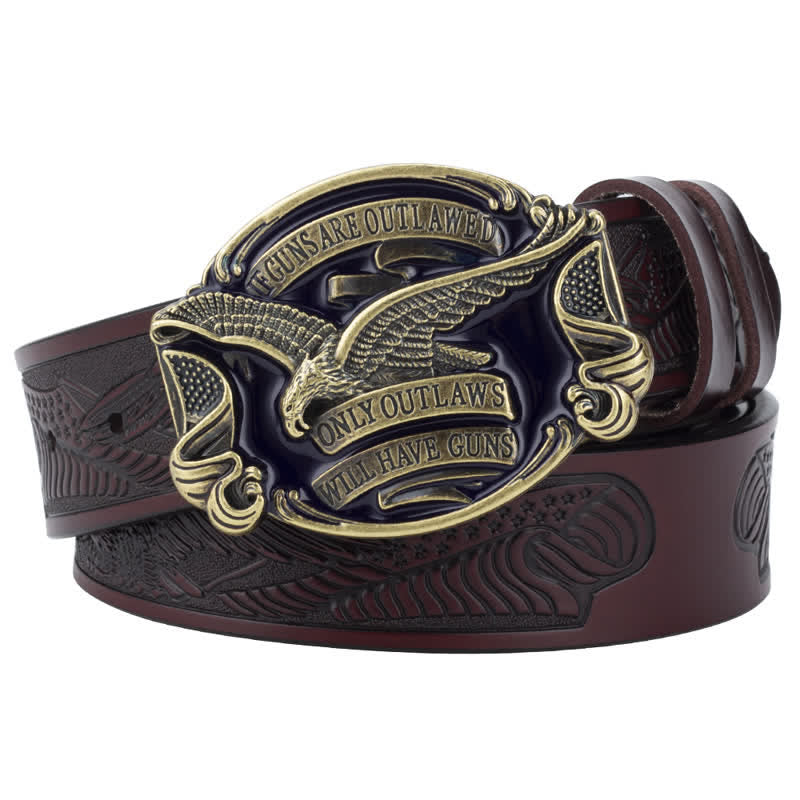 Men's Soaring Eagle American Flag Leather Belt - Coffee / Bronze - 46 - image 13