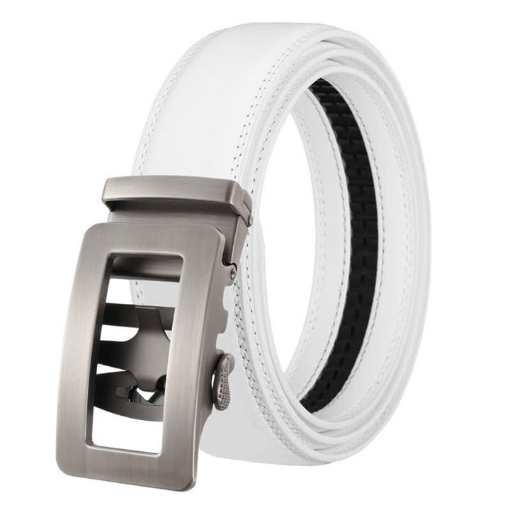 Men's Simple Hollow Automatic Buckle Leather Belt - White - 46 - image 6