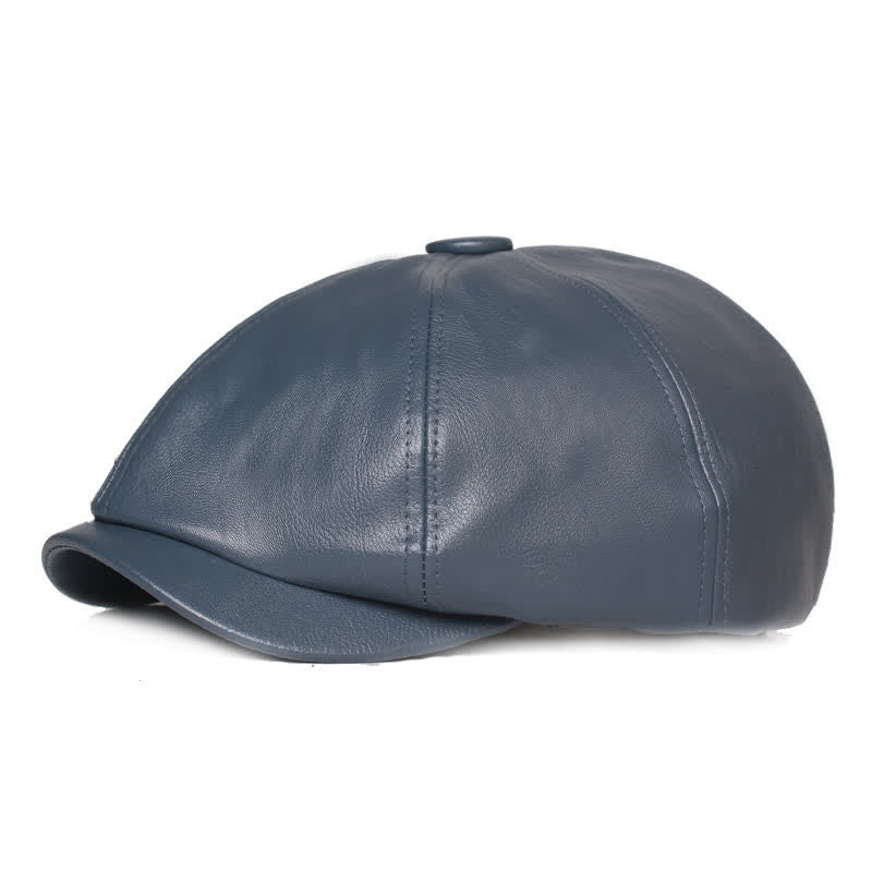 Minimalist Plain Colours Leather Beret Cap - Blue - Adjustable (about 22"-23 1/4") - image 6