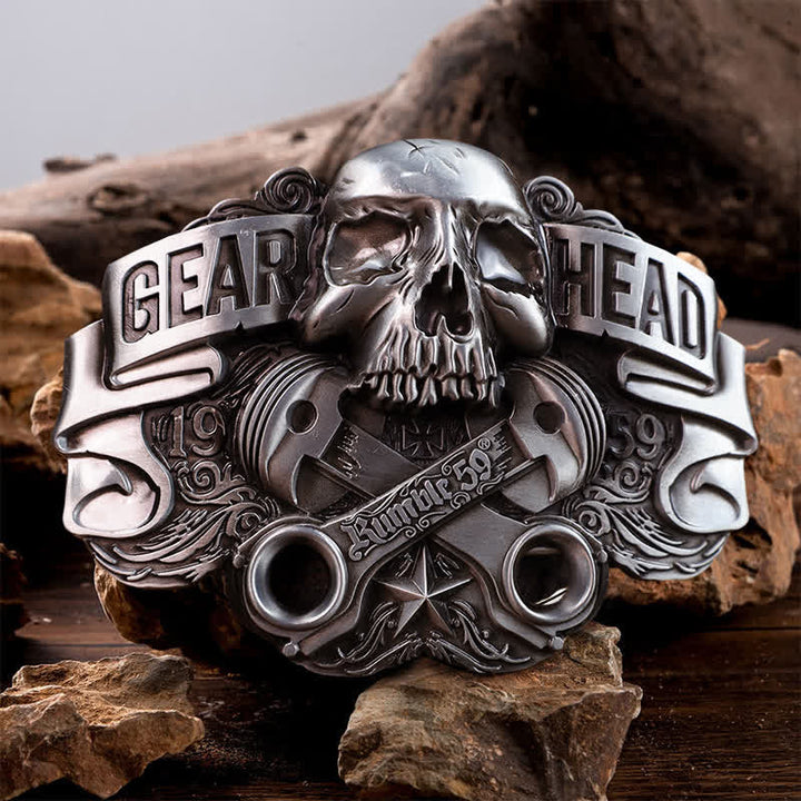 Men's DIY Gear Head Piston Skull Buckle Leather Belt - Gear Head - Without Belt - image 0