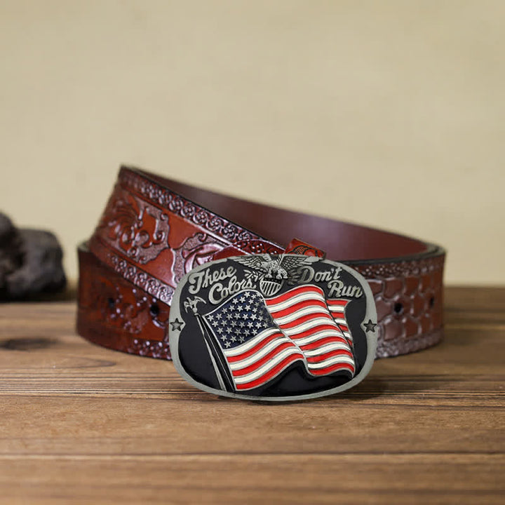 Men's DIY These Colors Don't Run Eagle Flag Buckle Leather Belt - These Colors Don't Run - Brown Carved Belt (40) - image 11