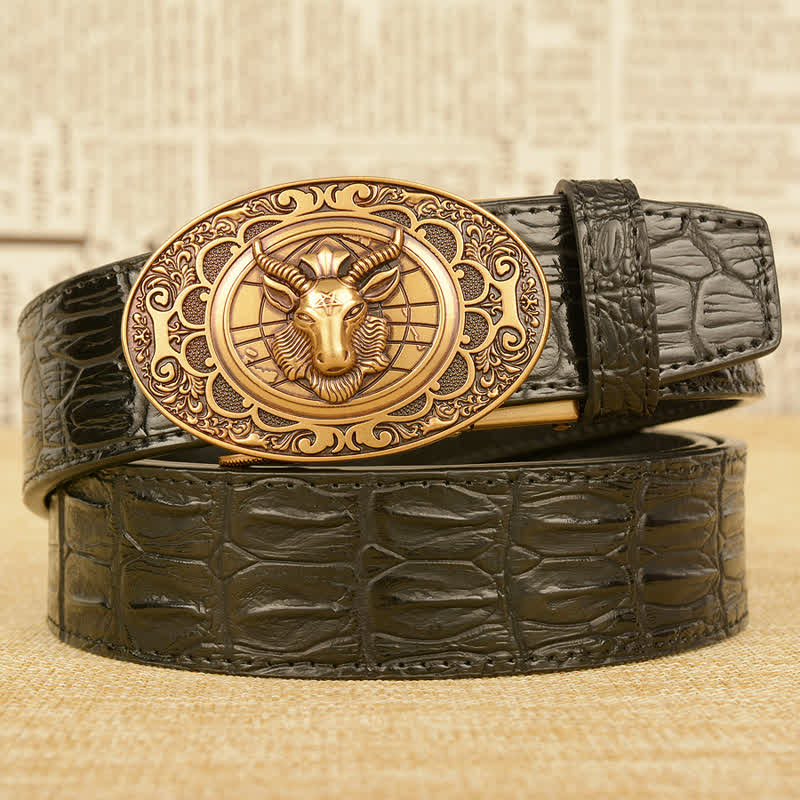 Men's Wild Goat Alligator Pattern Leather Belt - Gold & Black - 46 - image 1