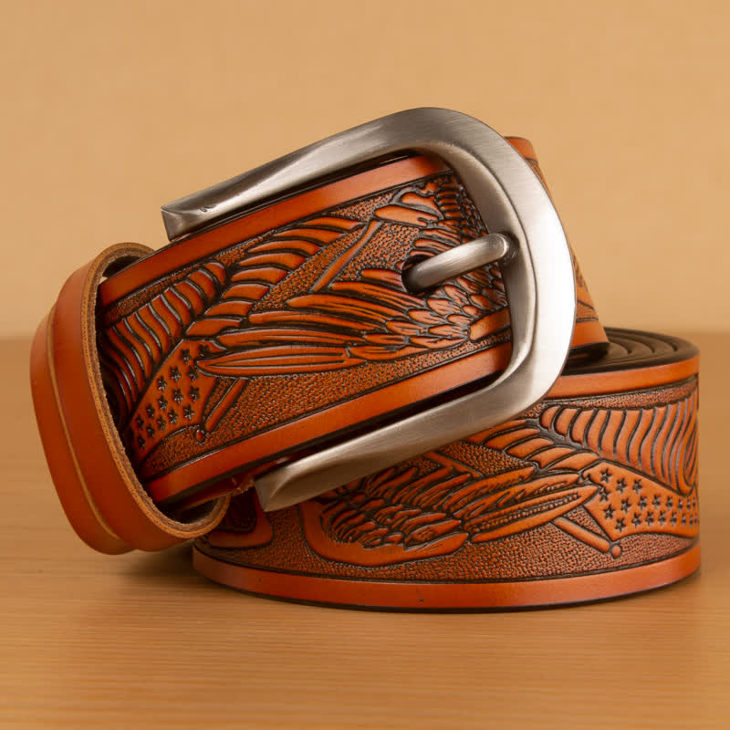 Men's Embossed Eagle Flag Pattern Leather Belt - image 16
