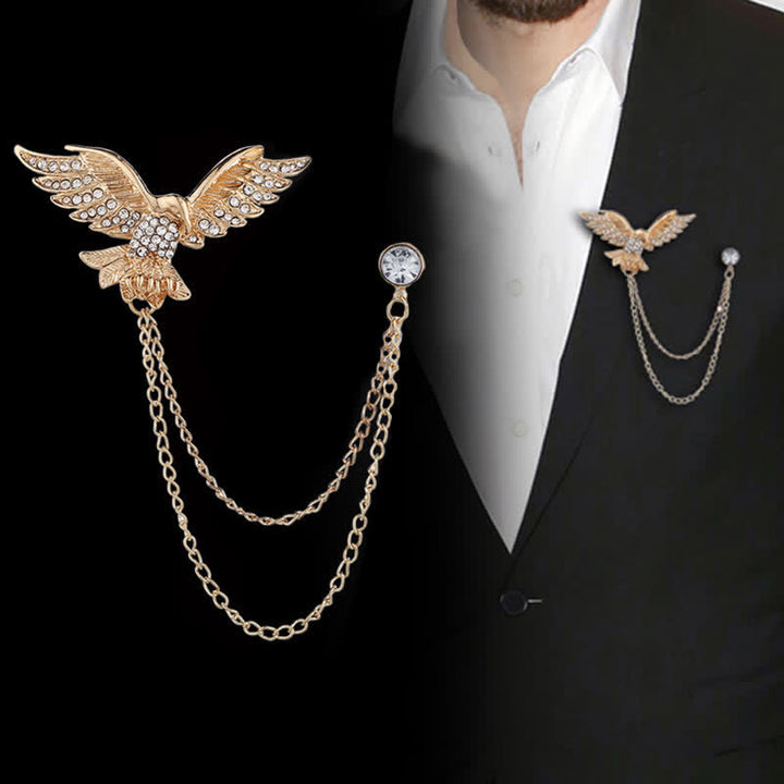Men's Flying Eagle Chain Brooch - Gold - image 0