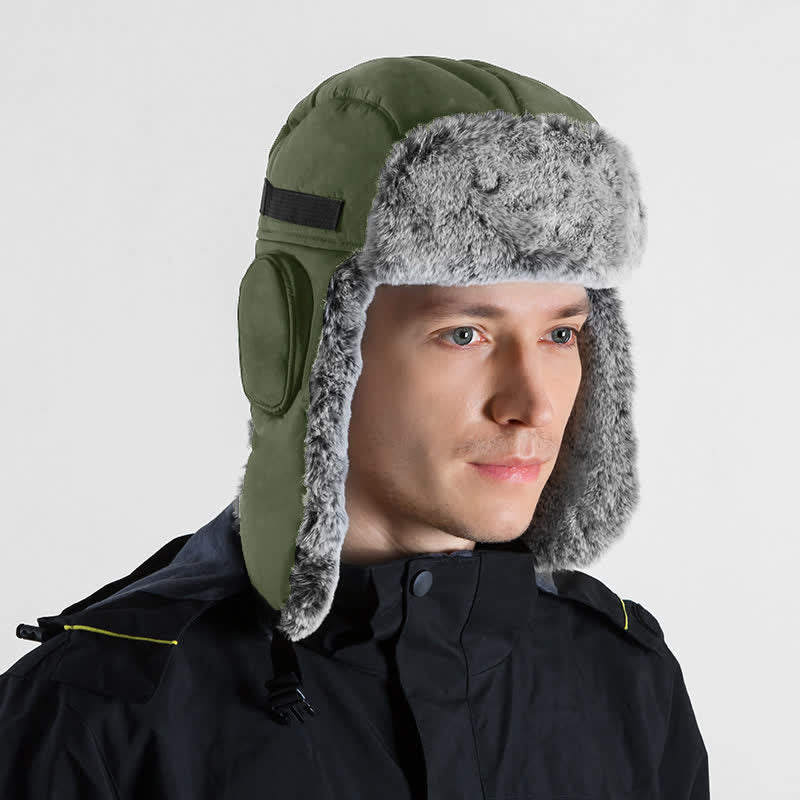 Unisex Outdooor Aviator Cap Faux Fur Trapper Hat Set - Green - Adjustable (22 7/8"-23 5/8") - image 14