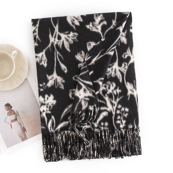 Women's Cream Sweet Flower Botanical Scarf - Black #2 - image 15