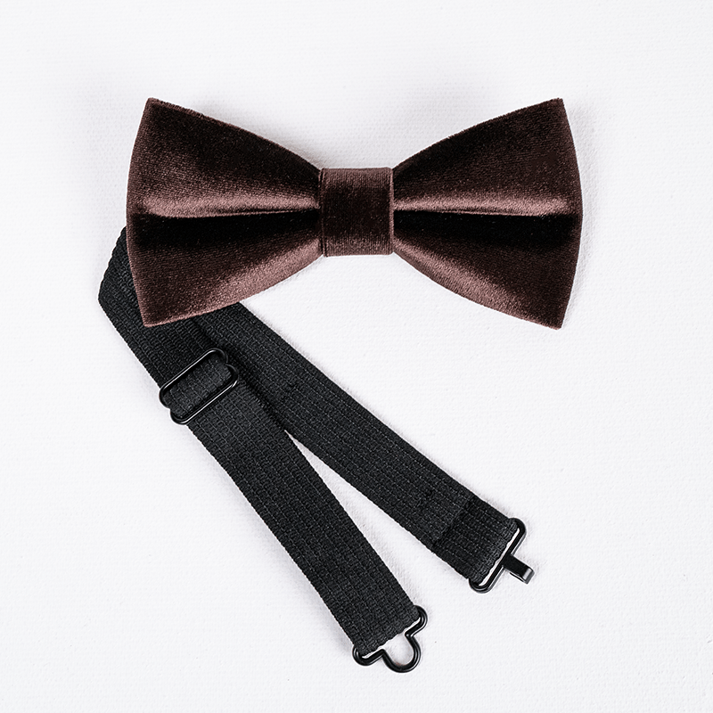Men's Coffee Brown Solid Color Velvet Bow Tie - image 5