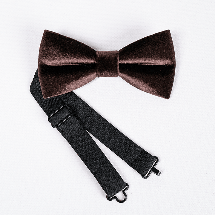 Men's Coffee Brown Solid Color Velvet Bow Tie - image 5