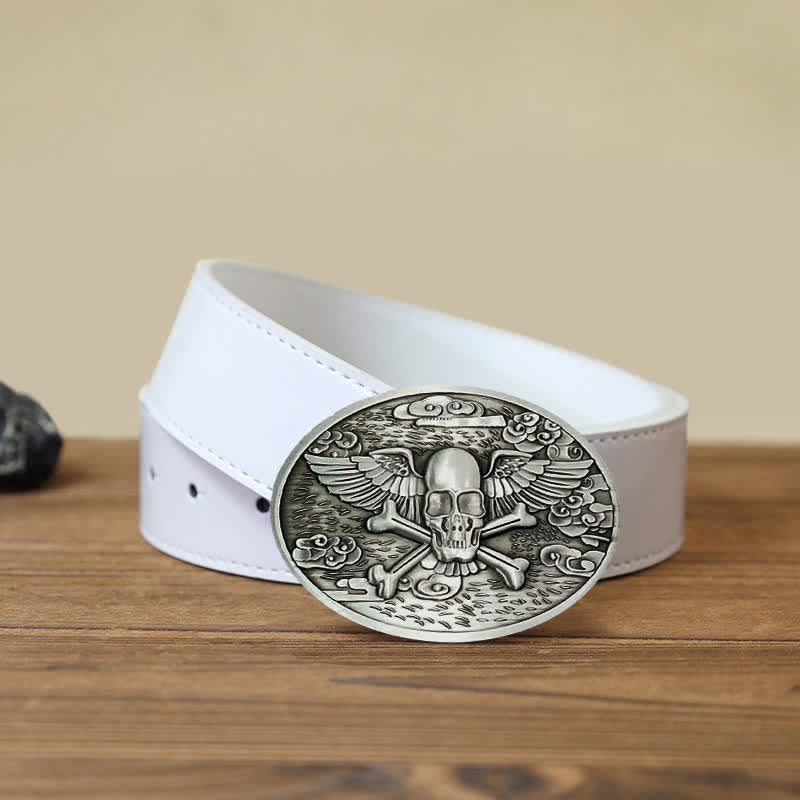 Men's DIY Skull Angel Creative Beer Holder Buckle Leather Belt - Silver - White PU Belt (40) - image 12