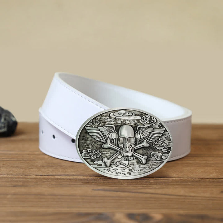 Men's DIY Skull Angel Creative Beer Holder Buckle Leather Belt - Silver - White PU Belt (40) - image 12