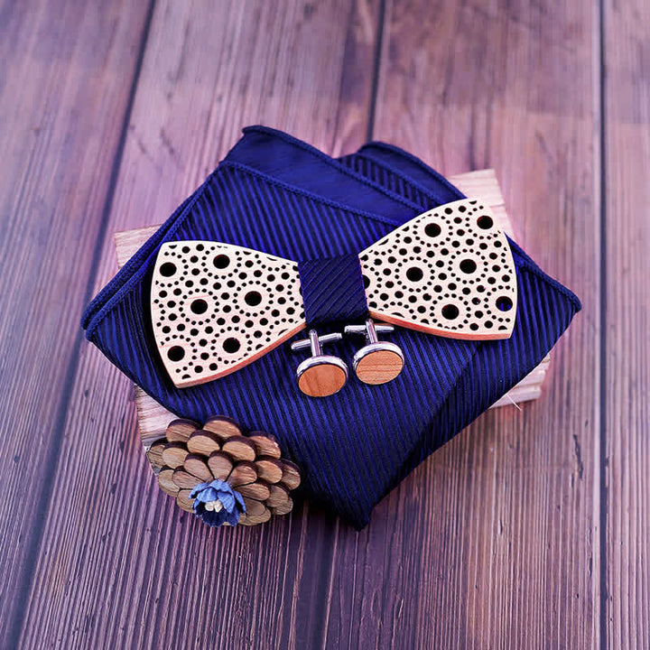 4Pcs Men's Round Hollow Wooden Bow Tie Set - image 3