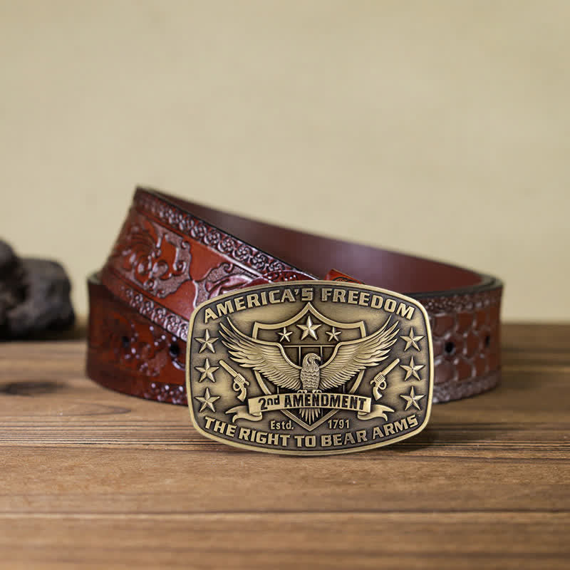 Men's DIY Eagle America's Freedom Buckle Leather Belt - Antique Bronze - Brown Carved Belt (40) - image 18