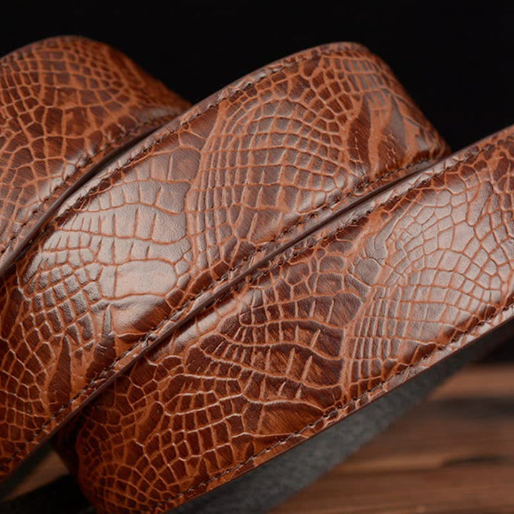 Men's Pack Of Wolves Crocodile Pattern Leather Belt - image 5