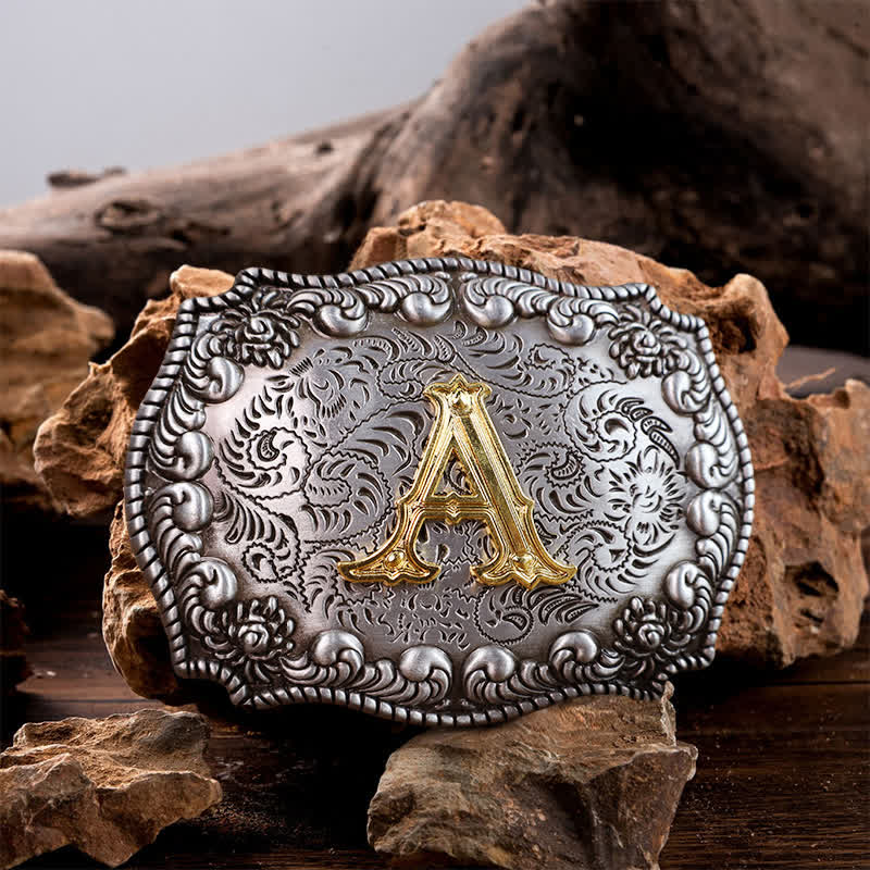 Men's DIY Alphabet Initial Letter Buckle Leather Belt - A - Without Belt - image 1